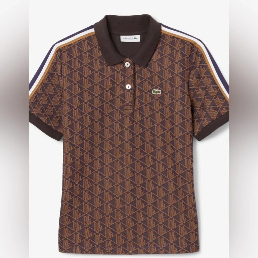 Lacoste Monogram Brown Polo Shirt - Picture 1 of 3
